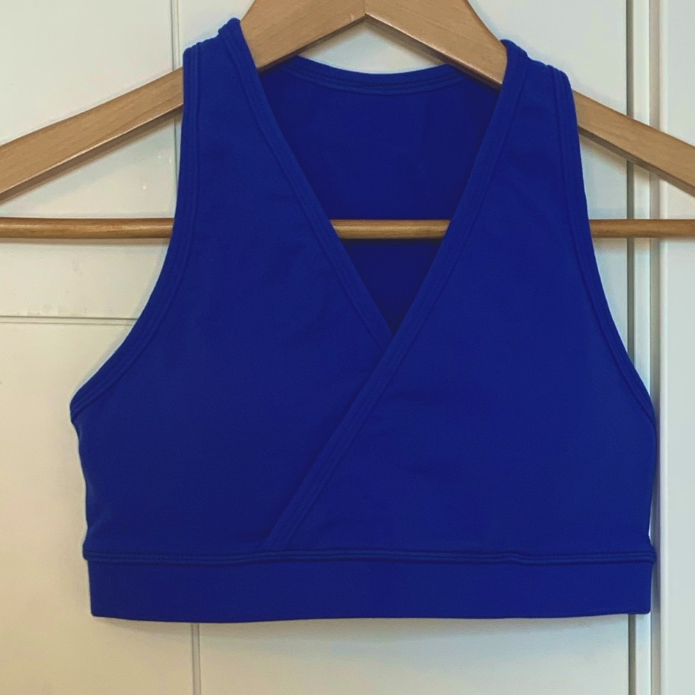Royal blue Lululemon sports bra. Yellow lining